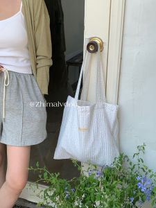 Korean Style White Dot Canvas Bag Soft Texture Vertical Square Shape Medium Size Exposure Closing Work Clothing Applicable