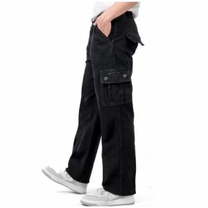 Celana Cargo Jeans kulot panjang pria reguler standar loose cargo gombrang Jeans pria celana korean pria