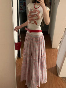 Váy Mini Kẻ Caro Cạp Cao Màu Hồng Ngọt Ngào Cho Nữ Mùa Hè Thiết Kế Thanh Lịch Váy Chữ a Dài Vừa Phải Cao Cấp