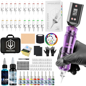 POSEIDON Tattoo Kit Or Tattoo Machnie V6 Purple For Permanent Makeup Tattoo Machine Kit Wireless Tattoo Power Supply Tattoo Kit