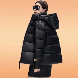 Yaloo Black Gold down Jacket Womens Short Thickened Duck down Coat Mens Long Outerwear Couples Winter Warm Coat