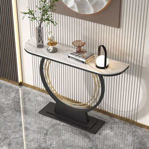 Luxurious Rock Panel Entrance Table Simple Decorative Semi-Circular Hallway Cabinet Low Table Artistic Style Metal Craftsmanship