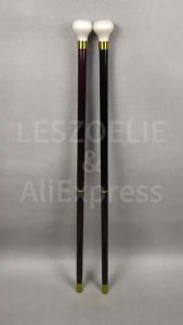 Fashion Smooth Round Pearl White Resin Handle Wooden Walking Cane Red 2-pieces Detachable Walking Stick for Men And Women