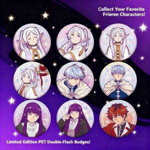 Bandai | Frieren Beyond Journey s End Anime Badge 75mm Pet Silver Holographic Mirror Surface Collectible Pin Double Flash Merchandise