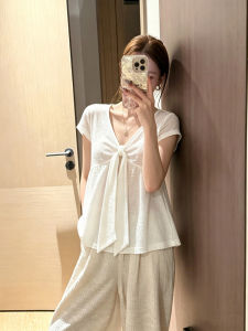 CHOEFULYN | Unique Design Slender V-Neck Tied Short Sleeve T-shirt
