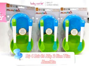 Bộ 4 Bát Có Nắp Kèm 2 Thìa MUNCHKIN Cho Bé Từ 4 Tháng
