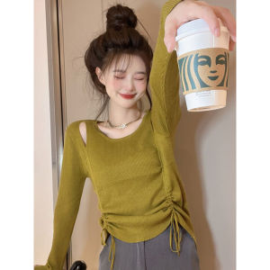 Womens Knitted Drawstring Long Sleeve Base Shirt Short Unique Inner Wear T-Shirt Commute Style Soft Fabric Polyester Fiber