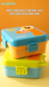 ECENTIO Blue Kotak Makan Anak 3 sekat 1100ml 2 Layer Kartun Dinosaurus Dengan Sendok Gratis BPA FREE