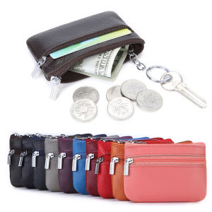 Mini Genuine Leather Coin Purse Ladies Key Bag Top Layer Cowhide Karabiner Chain Bus Coin Wallet Compact Money Holder