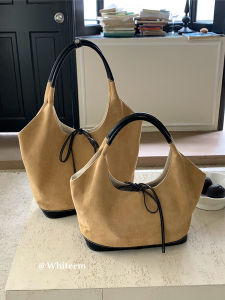 Whiterm สไตล์เกาหลี ผู้หญิง กระเป๋า Plush Tote กระเป๋าสะพาย Retro Patchwork ความจุขนาดใหญ่ ลำลอง กระเป๋าถือสีบริสุทธิ์ ผ้าไหม ซับใน