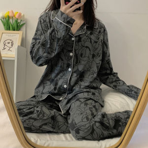Pure Cotton Long Sleeve Cartoon Animation Pyjama Set for Women Loose Fit Home Clothes Suitable for Spring Autumn
