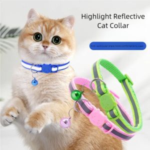 Reflective Breakaway Cat Collar Neck Ring Necklace Newborn Puppy Dog Collar Colorful Bell Collar for Cats Pet Kitten Products