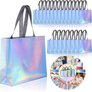 10/20PCS Silver Reusable Gift Tote Bag for Bridesmaids Wedding Birthday Party Grocery Shopping Eco Friendly Favor Party Supplies