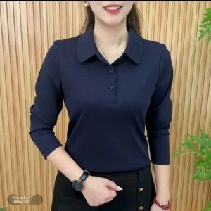 Áo Thun Tay Dài Nữ HUAXUNRAN Dáng Rộng Cổ Polo Thời Trang Trung Niên