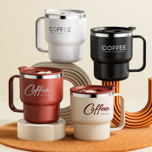 แก้วกาแฟสแตนเลส 304 แบบสองชั้นเก็บความร้อน พร้อมหูจับ พกพาสะดวก สำหรับนักเรียน ป้องกันการรั่วซึม ใช้ได้กับน้ำ นม กาแฟ