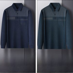 ROMON | Lomond Mens Long Sleeve Polo Shirt Spring Autumn Business Casual With Collar Dad Clothes Top Polyester Viscose Blend Antibacterial