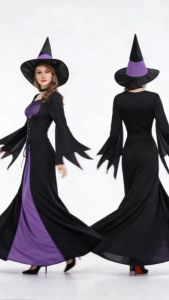 3Pcs Witch Costume For Female Purple Black Halloween Role Playing Game Party Performance Costume For Adult Halloween Costume For Women