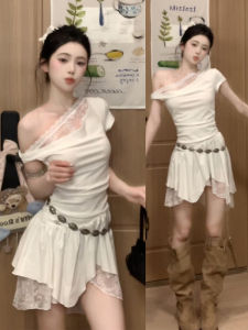 French Pure Desire Lace Patchwork Short Skirt Womens Summer New Design Asymmetrical Dress High Waist A-Line Skirt Daily Wear