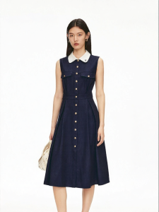 Vero Moda | Summer New Contrast Collar High Waistline Flared Midi Dress