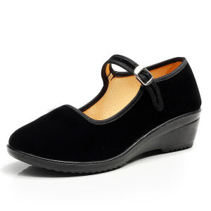 ของแท้ Jingsheng ปักกิ่งรองเท้าผ้าสําหรับผู้หญิงสีเข้ม Workwear ส้นแบนรองเท้าเต้นรําด้านล่างนุ่มลื่นสําหรับสํานักงานและโรงแรม