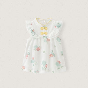 Lightweight Princess Dress for Baby Girls Wooden Cotton Outfit Spring Summer Polyester Fiber 12-36 Months Old Girls Clothes