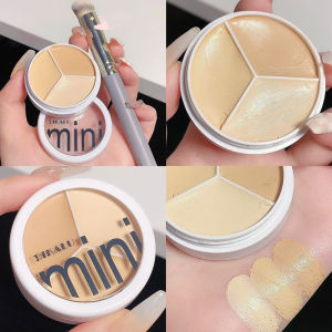 Three-color concealer palette conceals acne marks on the face hides pores evens out skin tone and provides coverage.