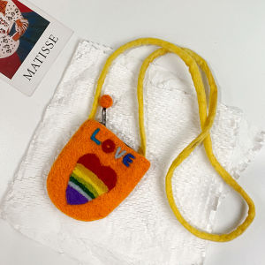 Handmade Wool Felt Smiley Face Coin Purse Creative Card Holder Storage Mini Crossbody Bag for Children And Parents Casual Style