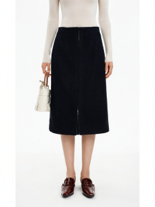 Wool Blend A-Line Pencil Skirt with Zipper Single Faced