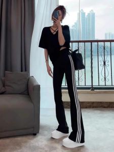 กางเกงขายาวทรงหลวมเอวสูงสไตล์โยคะสำหรับผู้หญิง กางเกงขายาวทรงหลวมสไตล์สปอร์ต ทรงยาวคลุมเข่า ทรงหลวม ทรงหลวม ทรงหลวม