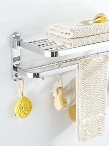 [Free Shipping+COD]Bathroom Shelving Bathroom towel rack 304 Stainless Steel Towel Rack No Drilling Waterproof Towel Holder And 4pcs Move Hooks (40-60cm)