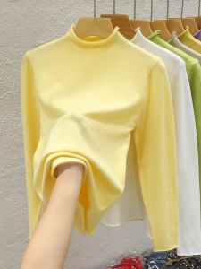 Womens Knitted Half High Collar Base Shirt Thin Medium Collar Autumn Winter Spring New Style Comfortable Long Sleeve Top