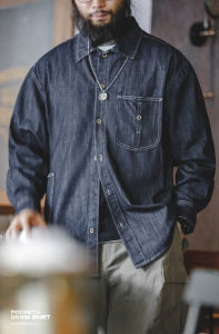 MADEN เสื้อเดนิมผู้ชายสไตล์ทำงาน2025ใหม่สำหรับฤดูใบไม้ร่วงพร้อมกระเป๋าคอลเลกชันขนาดใหญ่และเสื้อเชิ้ตแขนยาวผู้ชายสไตล์สุภาพบุรุษทรงหลวม