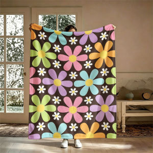 BILIBILI | Retro Flowers Brown Flannel Blanket Perfect for Sofa Office Bed Travel Sleep Read Relax Camping Four Season Use