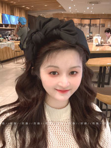 Elegant Black Hairband with Double Butterfly Knots High Hairline Womens Wide Edge Pressed Hair Headband Hair Clip Headwear