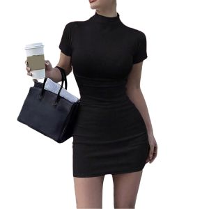 Bodycon Dresses For Women 2024 High Neck Thigh Length Short Sleeve Fitted WomenS Valentines Going Out Club Date Night Outfit