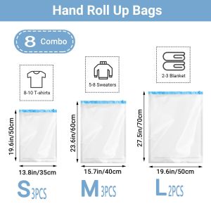 Multiple Sizes Vacuum Storage Bags Hand Roll Durable Space Saver Bags For Clothes Clothing Travel Accessories Suitcase Organizer