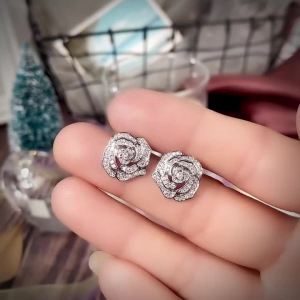 Huitan Romantic Flower Shaped Ear Piercing Stud Earrings Women Micro Paved CZ Bridal Wedding Party Earrings Gift Fashion Jewelry
