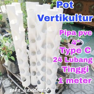 POT VERTIKULTUR PIPA PVC 4" TINGGI 1m LUBANG 24