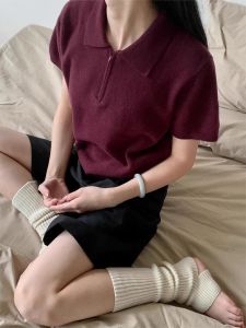 HUOLISI | Summer Short Slim Fit Polo Collar Zipper Burgundy T-shirt