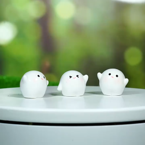 6PCS Cute White Resin Figures Round Craft Ornaments for Car Home Decor