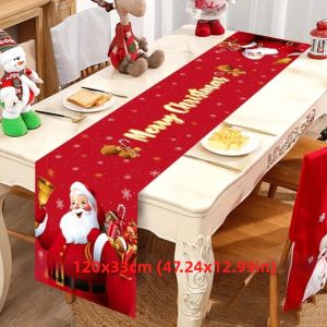VIKAMA Giáng Sinh Bàn Chạy Cờ Ông Già Noel Nai Tuyết Thiết Kế Vải Lanh Bàn Cờ Trang Trí Nhà Cho Bữa Tiệc Tối Nhà Bếp Trang Trí Bàn Ăn