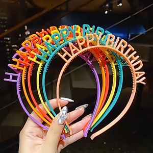 Gratis Ongkir - Bando Happy Birthday / Bando Wanita Desain Happy Birthday Warna-Warni Gaya Korea