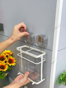 UUOY Wall Mounted Cutlery Organizer Spoon and Fork Organizer with Suction Cup Waterproof Kitchen Storage Rack