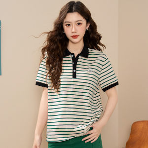 BALENO | Striped Print Color Block Short Sleeve Polo Shirt