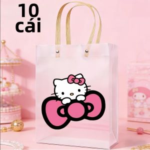 Sanrio | 10 Chiếc Sanrio Hello Kitty Túi Tote Trong Suốt Có Tay Cầm Thân Thiện Với Môi Trường Có Thể Tái Sử Dụng Túi Quà Tặng Sinh Nhật Tiệc Cưới Ủng Hộ