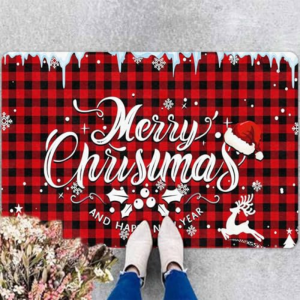 VIKAMA Merry Christmas Entrance Mat Red Xmas Tree Wreath Pattern Anti‑Slip Floor Mat For Doorway Hallway Home Decor