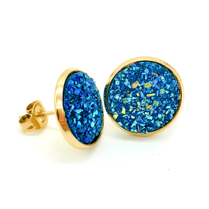 Gold Plated Artificial Druze Earrings for Women TeensStainless Steel Drusy Stone Stud EarringKpop Y2K JewelryParty Gifts