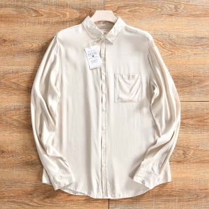 Silky Smooth Long Sleeve Casual Collar Mens Shirt Spring Summer Pure Color Loose Fit Breathable Youthful Style Fashionable