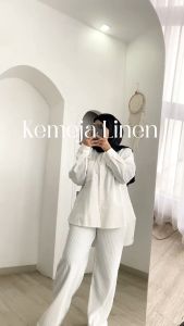 AREUM SHIRT (GL) - Kemeja Linen Polos Jumbo Wanita Fashion Big Size Outfit Style Kantor Casual 8 ukuran S M L XL 3XL 4XL 5XL