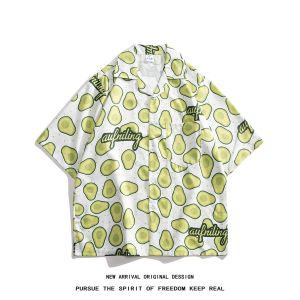JIFANPAUL | Summer Style Avocado Green Printed Short Sleeve Shirt